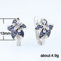 Blue and Clear Crystal Floral Teardrop Huggie Earrings view 5
