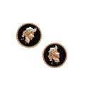 Gold Bezel White Enamel Lady Profile Cameo Stud Earrings view 5
