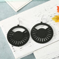 Openwork Sunburst Round Wood Hook Earrings in Four Colors view 6