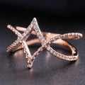 Rose Gold Tone Open Star Ring with Clear Stones Polished Metal Jewelry view 1