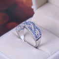 Blue and Clear Pavé Stone Interwoven Wide Band Ring view 3