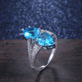 Silver Tone Double Blue Teardrop Statement Ring Design view 4