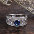 Silver Tone Filigree Band Ring with Blue Center Stone view 2