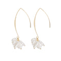 Long Gold U Wire and White Pearl Look Petal Earrings view 5