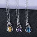 Silver Twist Oval CZ Pendant Necklace Blue Purple Yellow view 3