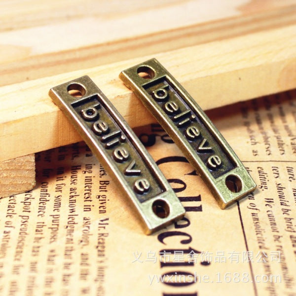 Believe Curved Rectangle Two-Hole Connector Charm 35x9mm