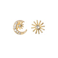 Mismatched Clear Look Crescent Moon and Sun Stud Earrings view 5