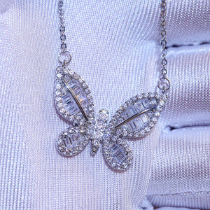 Pavé Butterfly Pendant Chain Necklace in Silver Tone