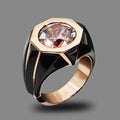 Rose Gold Tone Black Enamel Ring with Pale Pink Octagon Stone view 3
