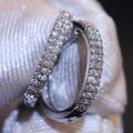 Double Row Pavé Crystal Huggie Hoop Earrings in Silver Tone view 4