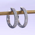 Double Row Pavé Crystal Huggie Hoop Earrings in Silver Tone view 6