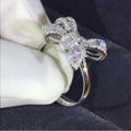 Baguette Clear Stone Bow Statement Ring In Polished Silver Tone view 3