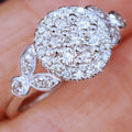 Round Pavé Cluster Ring With Leaf Side Accents Jewelry view 1
