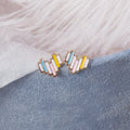 Colorful Rainbow Bar Cluster Curved Small Stud Earrings view 4