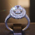 Silver-Tone Oval Crystal Ring With Double Halo Jewelry view 2
