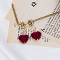 Pearl Look Velvet Heart No Piercing Clip Earrings in Two Reds view 4