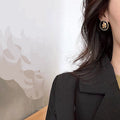 Gold Bezel White Enamel Lady Profile Cameo Stud Earrings view 2