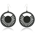 Openwork Sunburst Round Wood Hook Earrings in Four Colors view 2