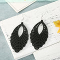 Openwork Woven Teardrop Wood Hook Earrings in Four Colors view 3