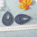 Openwork Filigree Teardrop Wood Hook Earrings in Four Colors view 5