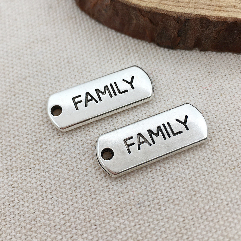 Tibetan Silver Zinc Alloy Rectangle Inspirational English Letter Tag Pendant for DIY Jewelry