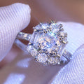 Silver Tone Cluster Ring with Square and Round Clear Stones view 1