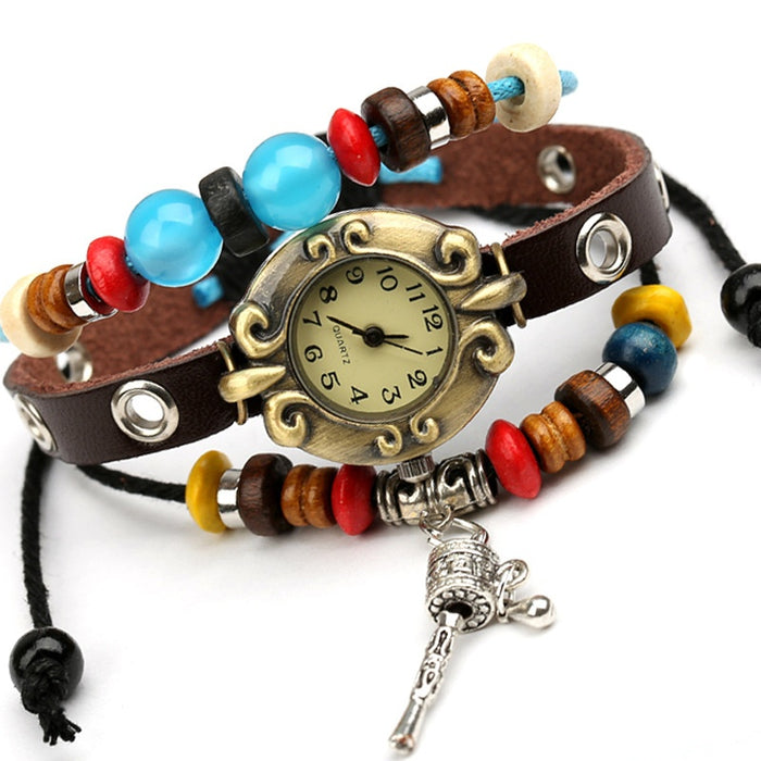 Vintage Genuine Cowhide Leather Bracelet Watch, Alternative Fashion Wrist Accessory