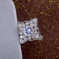 Silver Tone Filigree Flower Ring with Clear Stones view 2