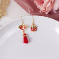 Eleven Red Festive Chinese Symbol Long Tassel Earrings view 8