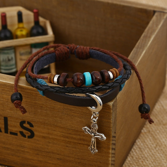 European American Fashion Multi Layer Leather Beaded Bracelet, Simple Friendship Wristband Jewelry