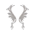 Silver Angel Wing Clear Look Ear Climber Stud Earrings view 5