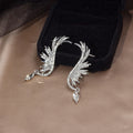 Silver Angel Wing Clear Look Ear Climber Stud Earrings view 3