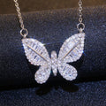 Pavé Butterfly Pendant Chain Necklace in Silver Tone view 3