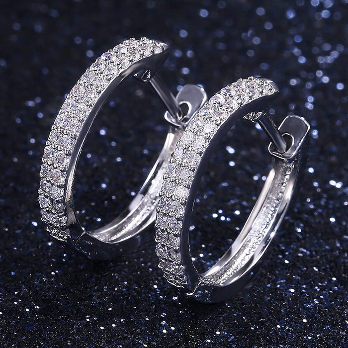 Double Row Pavé Crystal Huggie Hoop Earrings in Silver Tone