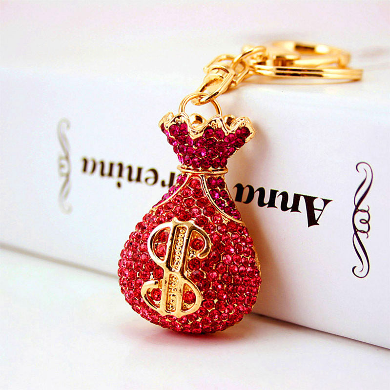 Rhinestone Lucky Money Bag Zinc Alloy Car Keychain Bag Charm
