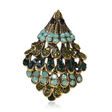 Layered Crystal Hedgehog Brooch in Antique Gold and Silver