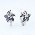 Blue and Clear Crystal Floral Teardrop Huggie Earrings view 3