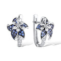 Blue and Clear Crystal Floral Teardrop Huggie Earrings view 1