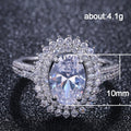 Silver-Tone Oval Crystal Ring With Double Halo Jewelry view 5