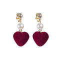 Pearl Look Velvet Heart No Piercing Clip Earrings in Two Reds view 5