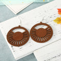 Openwork Sunburst Round Wood Hook Earrings in Four Colors view 7