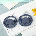 Openwork Sunburst Round Wood Hook Earrings in Four Colors view 8