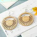 Openwork Sunburst Round Wood Hook Earrings in Four Colors view 9