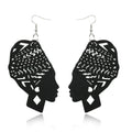 Carved Woman Profile Wood Hook Earrings in Four Colors view 2