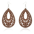 Openwork Filigree Teardrop Wood Hook Earrings in Four Colors view 2