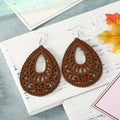 Openwork Filigree Teardrop Wood Hook Earrings in Four Colors view 7