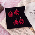 Red Chinese Fu and Double Happiness Round Stud Earrings view 2
