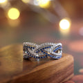 Blue and Clear Pavé Stone Interwoven Wide Band Ring view 2