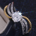 Two Tone Wave Ring with Round Clear Center Stone Design view 4