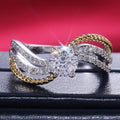 Two Tone Wave Ring with Round Clear Center Stone Design view 6